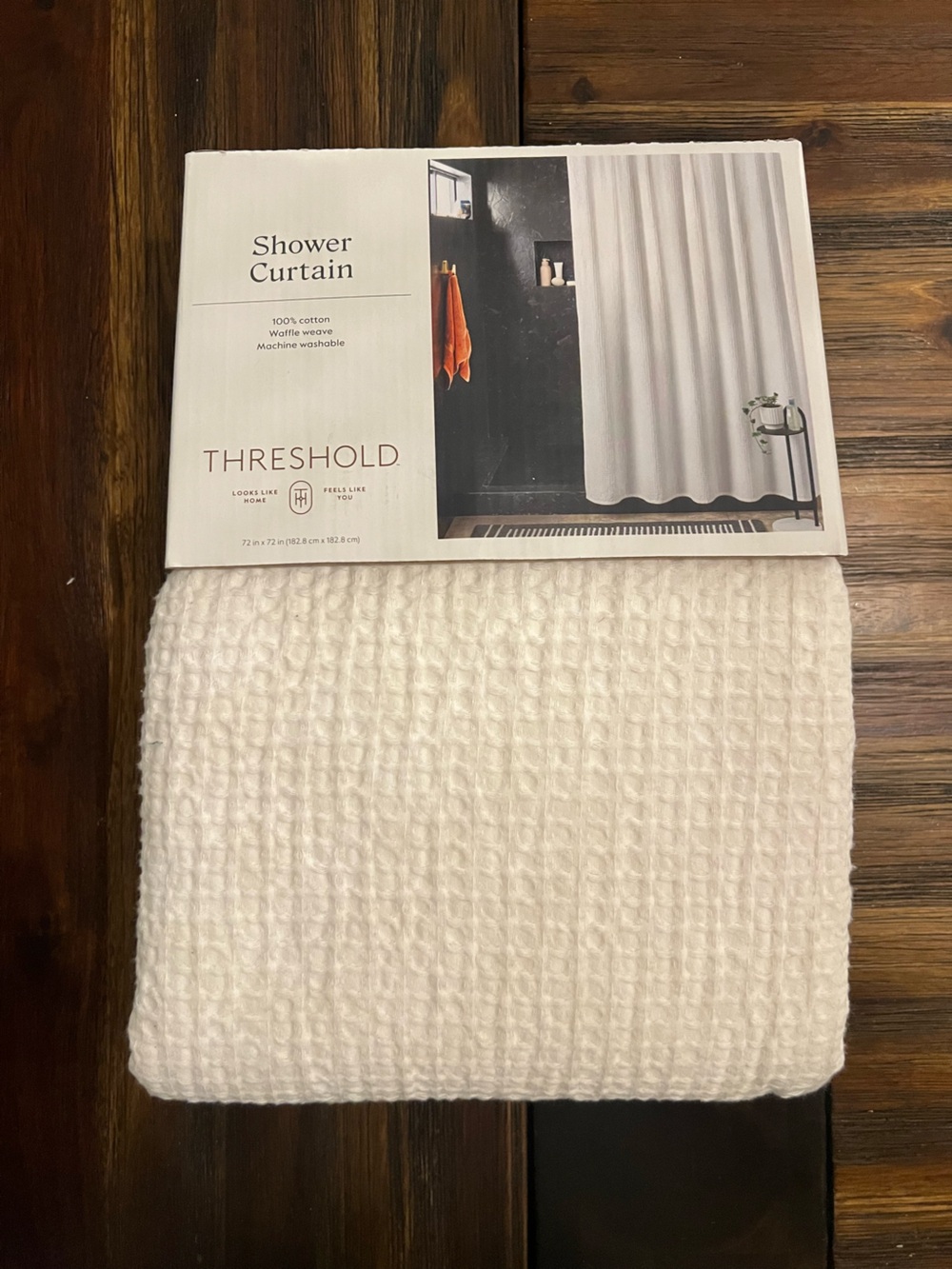 Threshold White Ivory Waffle Cotton Shower Curtain